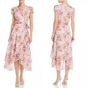 NWOT Betsy Johnson Floral Rose Print Chiffon Faux-Wrap Dress Size 14 Romantic